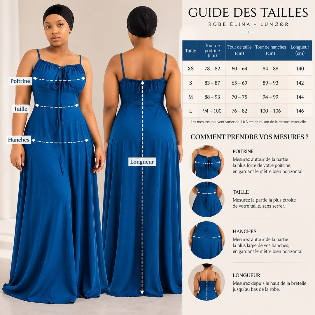 Guide des tailles de la robe longue Élina Lunøør