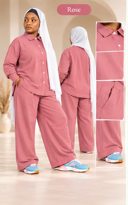 Ensemble Élan Lunøør, bouton sur la manche, coloris rose