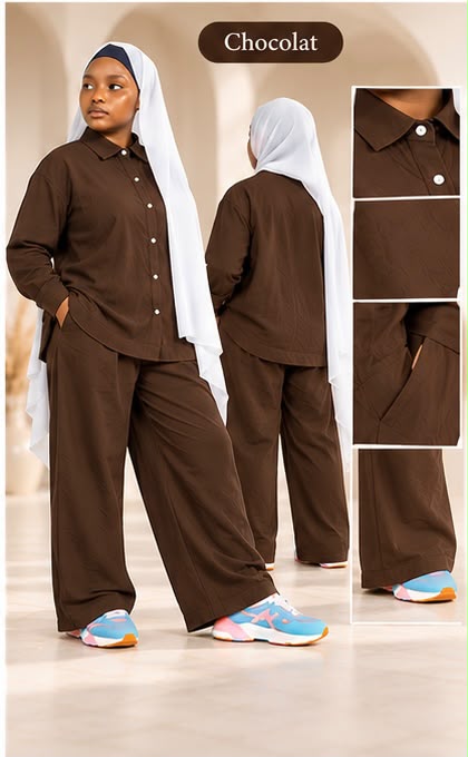 Ensemble Élan Lunøør, bouton sur la manche, coloris chocolat